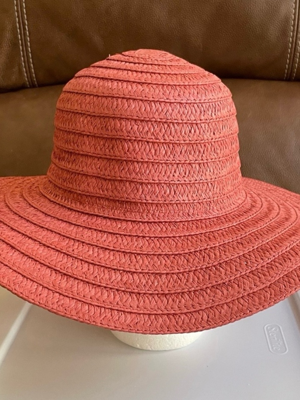 Time and Tru Rust/Coral Straw Sun Hat
